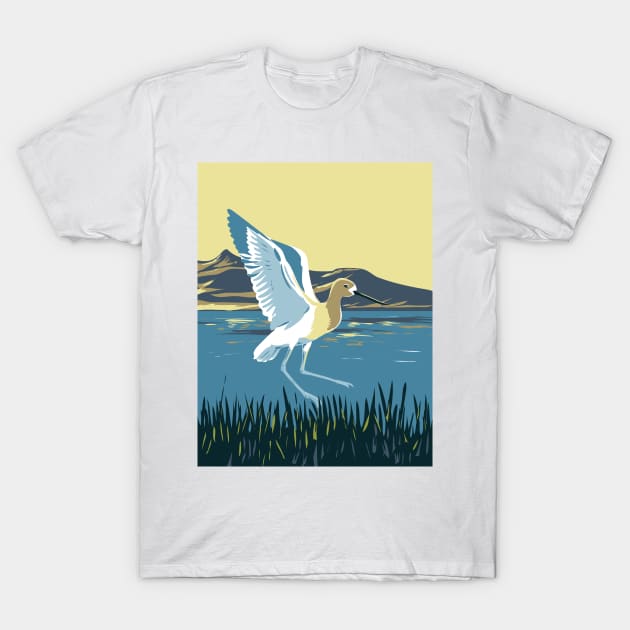 American Avocet in the Great Salt Lake Utah USA WPA Art Poster T-Shirt by retrovectors